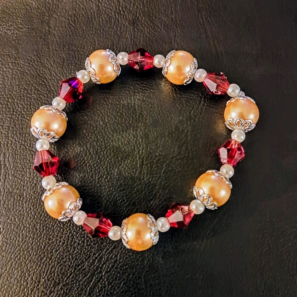 Hand Crafted Red Duotone Stretch Bracelet